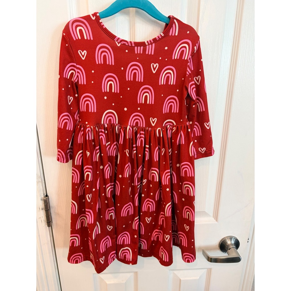 Mila & Rose Dress Red Rainbow Heart Long Sleeve Twirl Skirt Girls 5-6